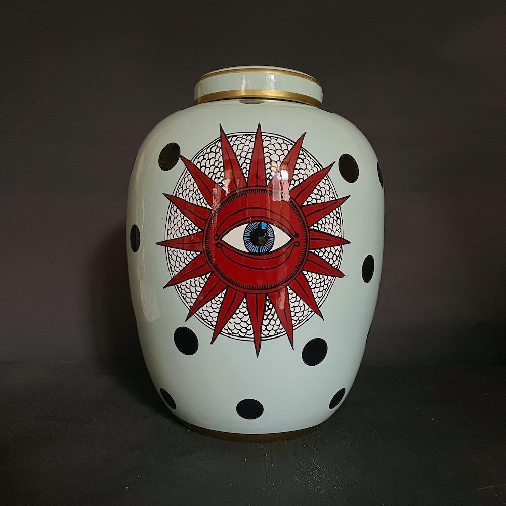 vaso ceramica azzurra pois Eye