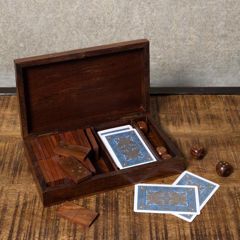 scatola legno giochi carte domino